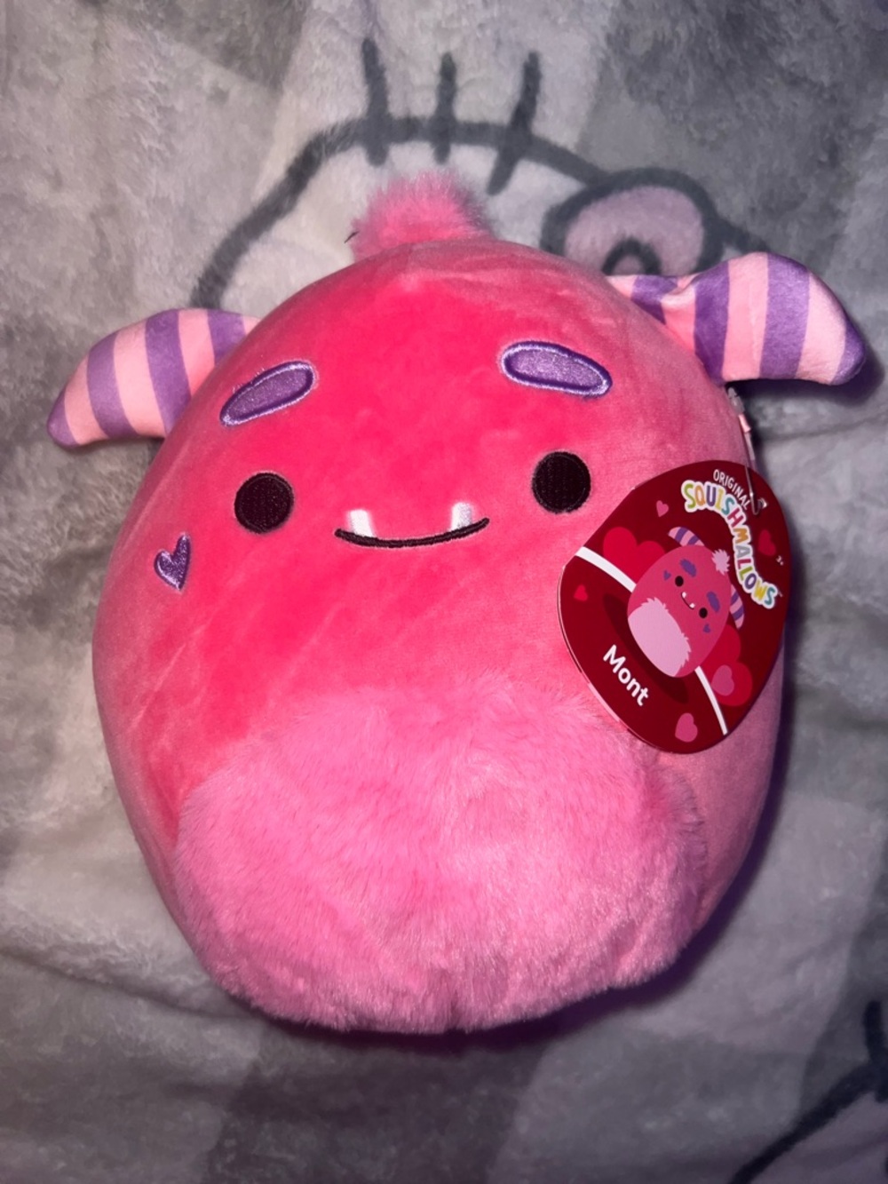 Squishmallows Mont Pink Plush with Purple-Striped Ears